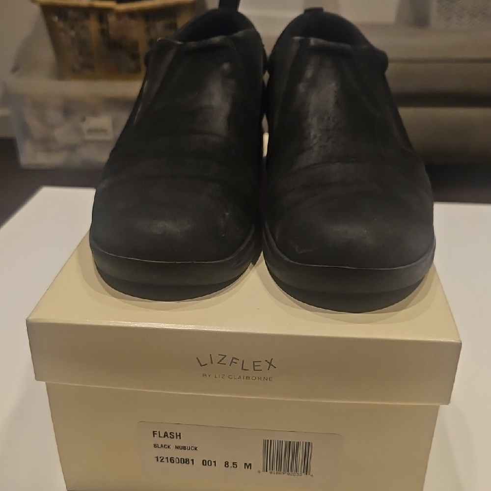 LizFlex Black Slip-On Shoes